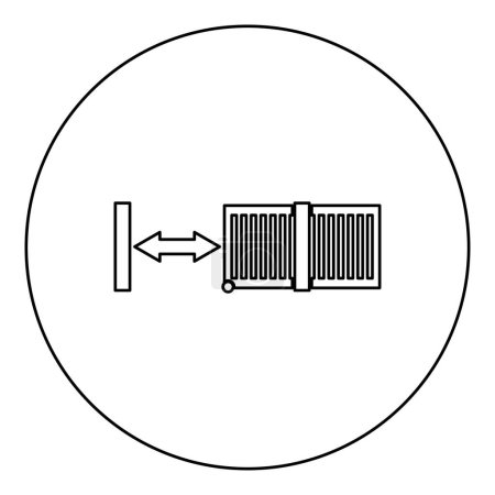 Puerta corredera sistema de cercas de celosía automática icono del recinto de entrada en círculo redondo color negro vector ilustración contorno de la imagen línea delgada estilo simple