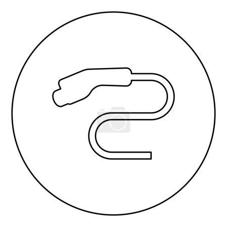 Chargeur de voiture électrique fiche de charge icône Ev en cercle rond couleur noire vecteur illustration contour de l'image ligne style mince simple