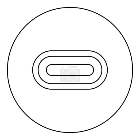 Téléchargez les illustrations : USB type C Thunderbolt interface Lightning port socket connecteur icône en cercle rond noir couleur vecteur illustration contour de l'image ligne style mince simple - en licence libre de droit