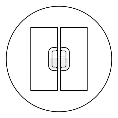 Double door exit doorway icon in circle round black color vector illustration image outline contour line thin style simple