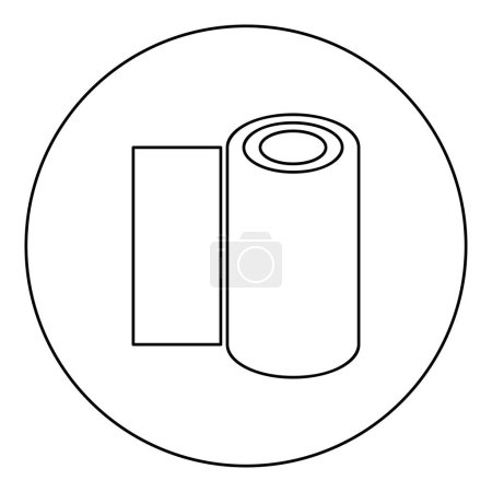 Rouleau papier essuie-tout jetable papier peint tissu tissu équipement de bureau icône en cercle rond couleur noire vecteur illustration contour de l'image ligne style mince simple