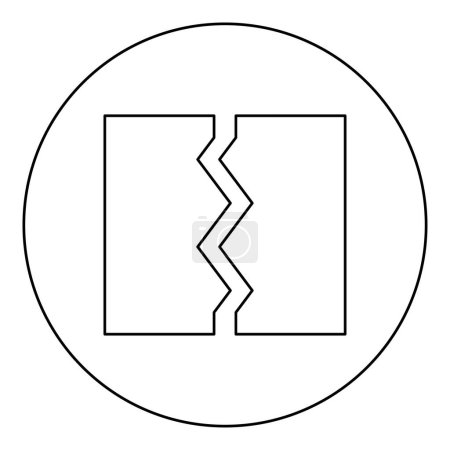 Romper roto rasgar icono de documento de objeto en círculo redondo color negro vector ilustración contorno de la imagen línea delgada estilo simple