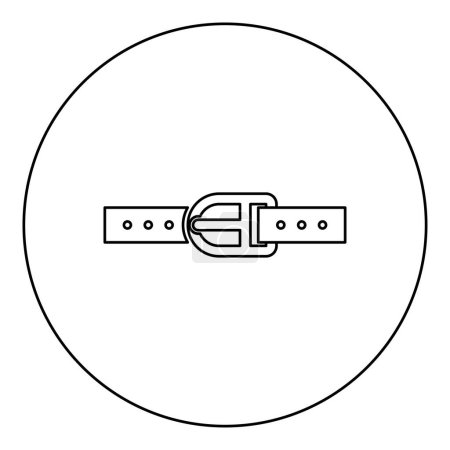 Cinturón de pantalones correas de cuero con hebilla icono del pantalón en círculo redondo negro vector ilustración imagen contorno contorno línea estilo delgado simple