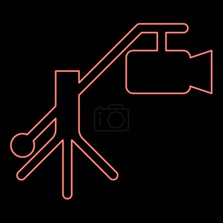 Neon camera crane video movie dv camcorder television red color vector illustration image flat style light