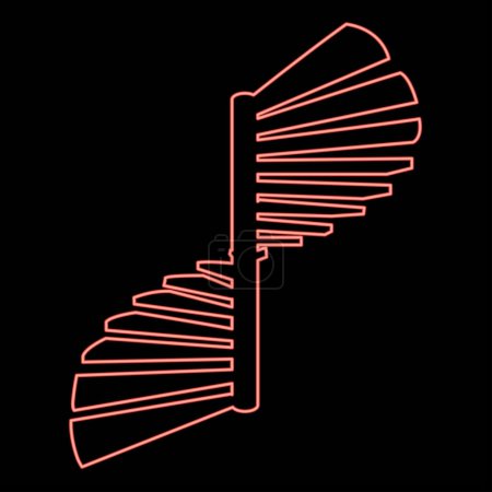 Escalera de caracol de neón escaleras circulares vector de color rojo ilustración imagen estilo plano luz