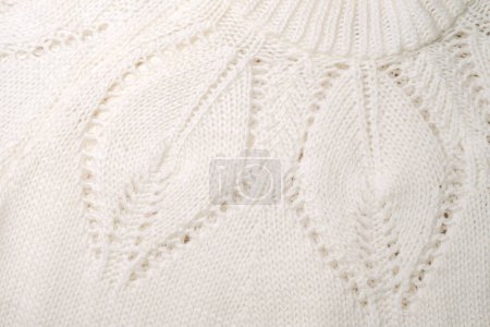 Detailed view of a knitted sweater, showcasing intricate patterns and textures.