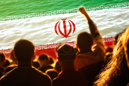 Photo for Defocus protest in Iran. Conflict war over border. World crisis. Country flag. Woman low rights. Male hands. Out of focus. - Royalty Free Image