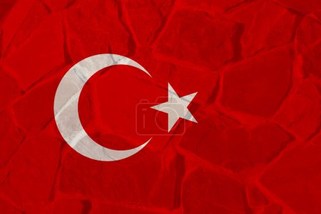 Photo for Turkey Earthquake, February 6, 2023. Mournful banner. The Epicenter of the earthquake in Turkey. Pray for Turkey. A bright red stone background of the Turkish flag. Disaster war. - Royalty Free Image