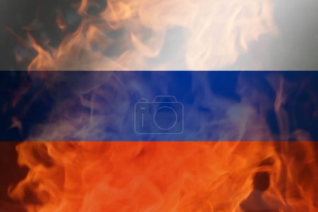 Photo for Civil war in Russia concept. PMK Wagner against the Russian army. Prigozhin against Putin. Flag. Protesters on the streets. Fire and flame. Crisis and strike. - Royalty Free Image