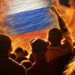 Civil war in Russia news. PMK Wagner against the Russian army. Prigozhin against Putin. Flag. Protesters on the streets. Fire and flame. Weapons.
