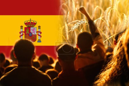 Campesinos protestan en España. Bandera, trigo y antecedentes de personas.
