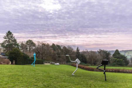 Photo for Wakefield, UK - February 7, 2024: Scenic setting for the art exhibition Trap of the Truth showing artworks by Erwin Wurm, at Yorkshire Sculpture Park. - Royalty Free Image