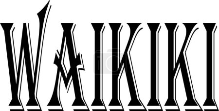 Ilustración de texto en negro estilizado de la palabra waikiki, con fuentes nítidas y afiladas que crean una impresión visual moderna y dinámica