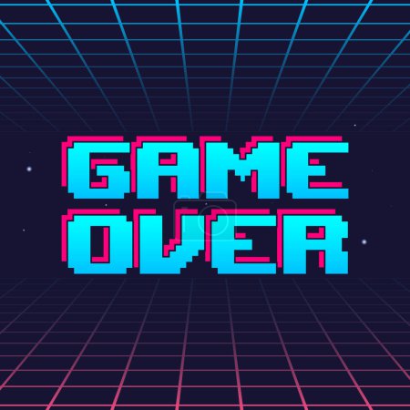Ilustración de Game Over logo futurista retro brillo. Diseño del logotipo de neón. Estilo de los 80. Impresión vectorial para camiseta, tipografía. - Imagen libre de derechos