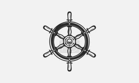 Illustration for Ship Wheel. Vintage Wheel icon for logo, emblem, poster, banner design. Ship Wheel design for Nautical logo, label, poster. Print for t-shirt, tattoo. Vector illustration - Royalty Free Image
