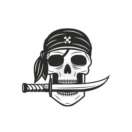 Ilustración de Cráneo pirata con bandana y cuchillo. Logo pirata. Ilustración vectorial - Imagen libre de derechos