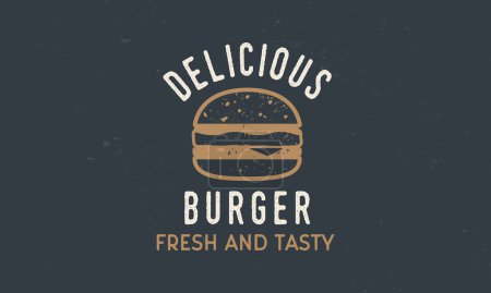 Illustration for Burger vector logo template. Vintage burger logo with grunge texture. Trendy vintage design. Vector illustration - Royalty Free Image