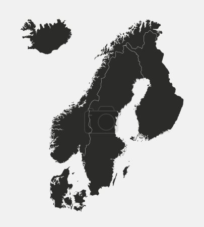 Téléchargez les illustrations : Suède, Islande, Norvège, Finlande, Danemark, Finlande carte isolée sur fond blanc. Plan de la Scandinavie. Illustration vectorielle - en licence libre de droit