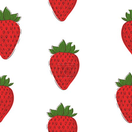 Téléchargez les illustrations : Modèle sans couture fraise. Mignonnes fraises dessinées à la main isolées sur fond blanc. Illustration vectorielle - en licence libre de droit