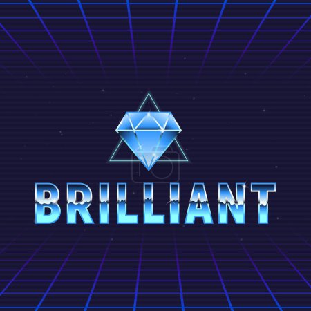 Illustration for Brilliant Diamond logo. Retro 80's logo with diamond. Print for t-shirt, tee. 1980's trendy style. Logo template for jewelry. Vector illustration - Royalty Free Image
