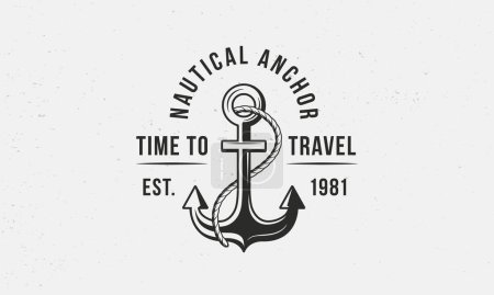 Illustration for Nautical Anchor logo, poster. Marine logo design. Print for t-shirt, typography. Vintage hipster marine logo with anchor and rope. Vector illustration - Royalty Free Image