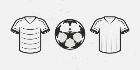 Illustration for Soccer icons isolated on white background. Soccer players and ball icons. Vintage design elements for logo, badges, banners, labels. Vector illustration - Royalty Free Image