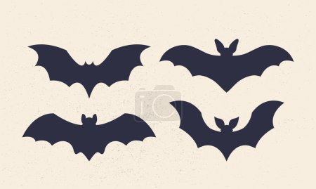 Siluetas de murciélago aisladas sobre fondo blanco. Conjunto de iconos de murciélagos. Elementos de diseño para logotipo, insignias, banners, etiquetas, carteles. Ilustración vectorial