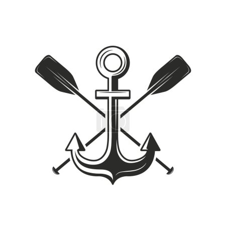 Téléchargez les illustrations : Logo nautique avec ancre de mer et pagaies croisées isolées sur fond blanc. Illustration vectorielle - en licence libre de droit