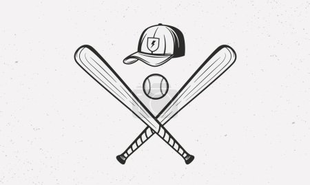 Illustration for Baseball bats, ball and cap icons. Vintage design elements for logo, badges, banners, labels. Vector illustration - Royalty Free Image