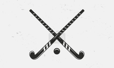 Ilustración de Palos de hockey sobre hierba e iconos de pelota. Icono de hockey de campo aislado sobre fondo blanco. Crossed Grass palos de hockey. Elementos de diseño vintage para logotipo, insignias, banners, etiquetas. Ilustración vectorial - Imagen libre de derechos