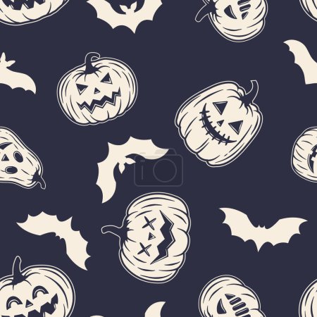 Illustration for Halloween seamless pattern with pumpkins, bats, bat, and other faces. vector illustration - Royalty Free Image