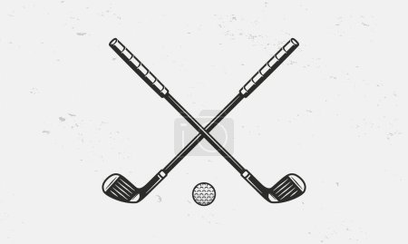 Illustration for Golf clubs and ball silhouettes isolated on white background. Crossed Golf clubs. Vintage design elements for logo, badges, banners, labels. Vector illustration - Royalty Free Image
