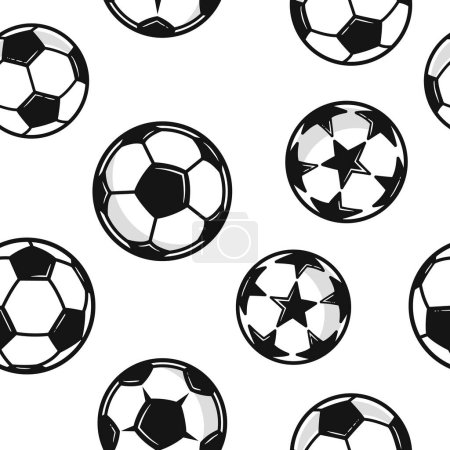 Téléchargez les illustrations : Modèle sans couture de football. Balles de football vintage isolées sur fond blanc. Illustration vectorielle - en licence libre de droit