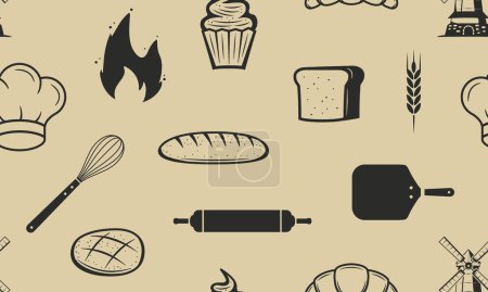 Illustration for Bakery seamless pattern. Pastry, Bakery background. Vintage bakery icons isolated on white background. Vector illustration - Royalty Free Image