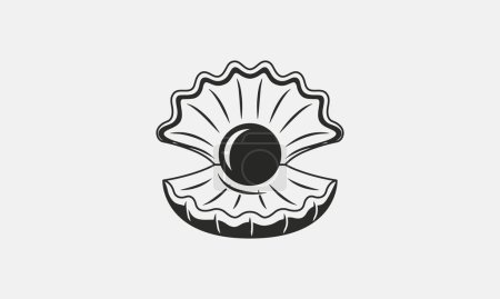 Ilustración de Concha con perla. Vintage Pearl Shell icono para el logotipo, emblema, cartel, diseño de la bandera. Elemento de diseño para joyería y belleza. Impresión para camiseta, tatuaje. Ilustración vectorial - Imagen libre de derechos