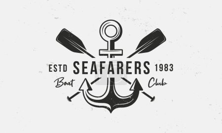 Illustration for Seafarers, sailing, yachting logo, poster template. Vintage emblem template for Yacht club, Sailing team. Anchor with crossed paddles. Template for water sport. Vector illustration - Royalty Free Image