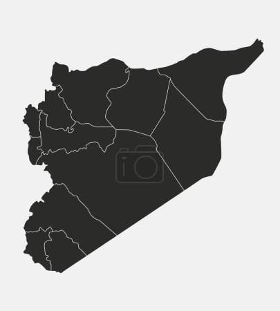 Ilustración de Siria mapa con regiones, provincias aisladas sobre fondo blanco. Mapa Esquema de Siria. Ilustración vectorial - Imagen libre de derechos