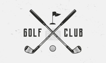 Ilustración de Plantilla de logotipo del club de golf. Logo de golf, etiqueta, emblema. Palos de golf cruzados con pelota y bandera aislados sobre fondo blanco. emblema del vector - Imagen libre de derechos