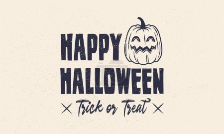 Illustration for Happy Halloween logo. Halloween emblem with grunge texture. Funny Pumpkin lantern icon. Hipster design. Print for T-shirt. Vector illustration - Royalty Free Image