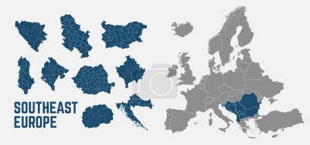 Téléchargez les illustrations : Europe du Sud-Est illustration vectorielle de carte - en licence libre de droit