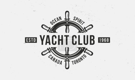 Illustration for Yacht Club, Nautical logo, poster. Yachting vintage trendy logo with ship wheel. Vector emblem template. - Royalty Free Image