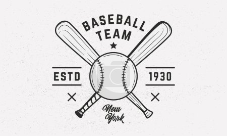 Téléchargez les illustrations : Équipe de baseball, modèle de logo du club. Logo de baseball. Baseball croisé chauves-souris isolées sur fond blanc. Emblème vectoriel - en licence libre de droit