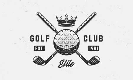 Ilustración de Plantilla de logotipo del club de golf. Logo de golf. Palos de golf cruzados con pelota y corona aislados sobre fondo blanco. emblema del vector - Imagen libre de derechos