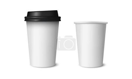 Téléchargez les illustrations : Modèle de tasse en papier café. Modèle de tasse de café isolé sur fond blanc. Conception de paquet pour café. Illustration vectorielle - en licence libre de droit