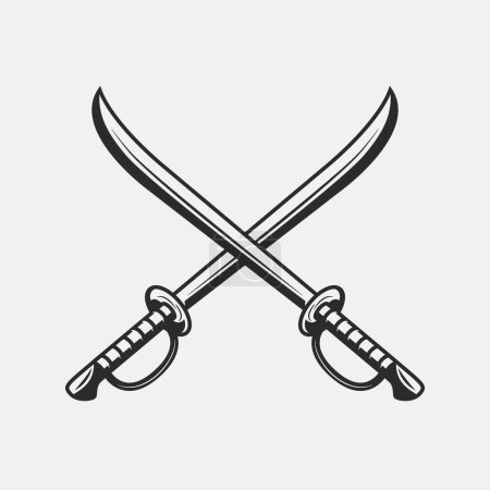 Téléchargez les illustrations : Vintage Swords icon. Crossed Pirate's Swords isolated on white background. Vector illustration - en licence libre de droit