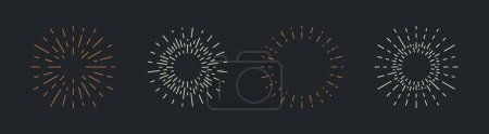 Illustration for Set of Vintage Sunburst, Lightrays, Explosions. Hipster design element for logo, emblem, label. Circle Light rays isolated on black background. Vector Illustration - Royalty Free Image