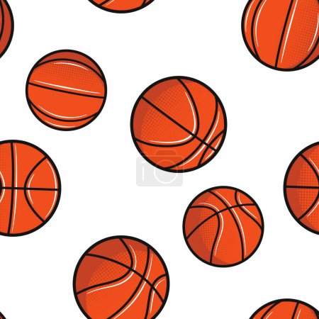 Ilustración de Patrón sin costuras de baloncesto. Pelotas de baloncesto vintage aisladas sobre fondo blanco. Ilustración vectorial - Imagen libre de derechos