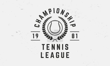 Ilustración de Plantilla de logo de Tennis League. Logo de tenis. Bola de tenis con corona de trigo aislada sobre fondo blanco. emblema del vector - Imagen libre de derechos