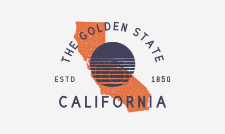 Téléchargez les illustrations : Poster Californie, logo. L'affiche tendance Golden State. emblème hipster vintage californien. Tirage abstrait pour T-shirt, typographie. Illustration vectorielle - en licence libre de droit