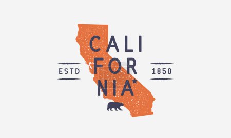 Téléchargez les illustrations : Californie - L'État d'Or. California State logo, étiquette, affiche. Affiche vintage. Imprimé pour T-shirt, typographie. Illustration vectorielle - en licence libre de droit